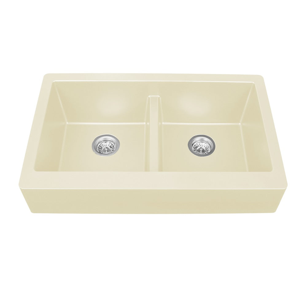 Bisque Karran Retrofit Undermount Double Equal Apron Bowl - Quartz QAR-750