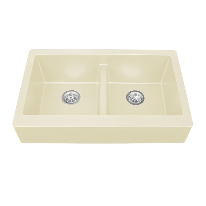 Bisque Karran Retrofit Undermount Double Equal Apron Bowl - Quartz QAR-750