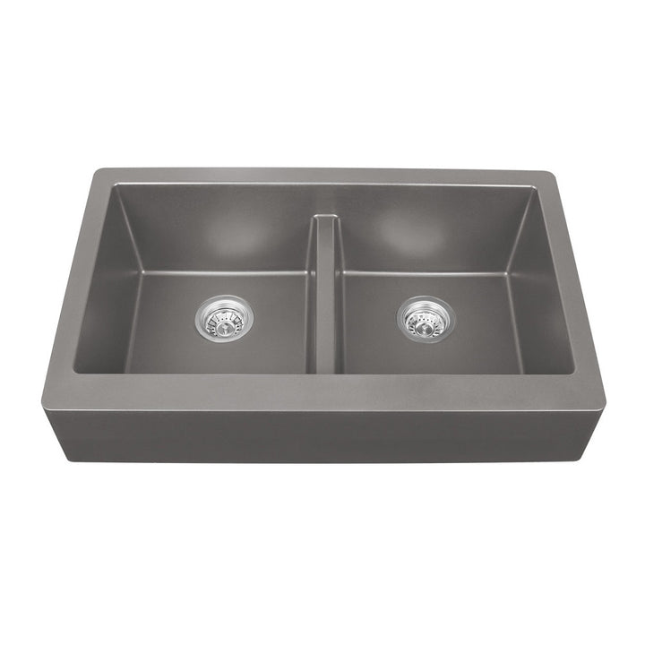 Concrete Karran Retrofit Undermount Double Equal Apron Bowl - Quartz QAR-750