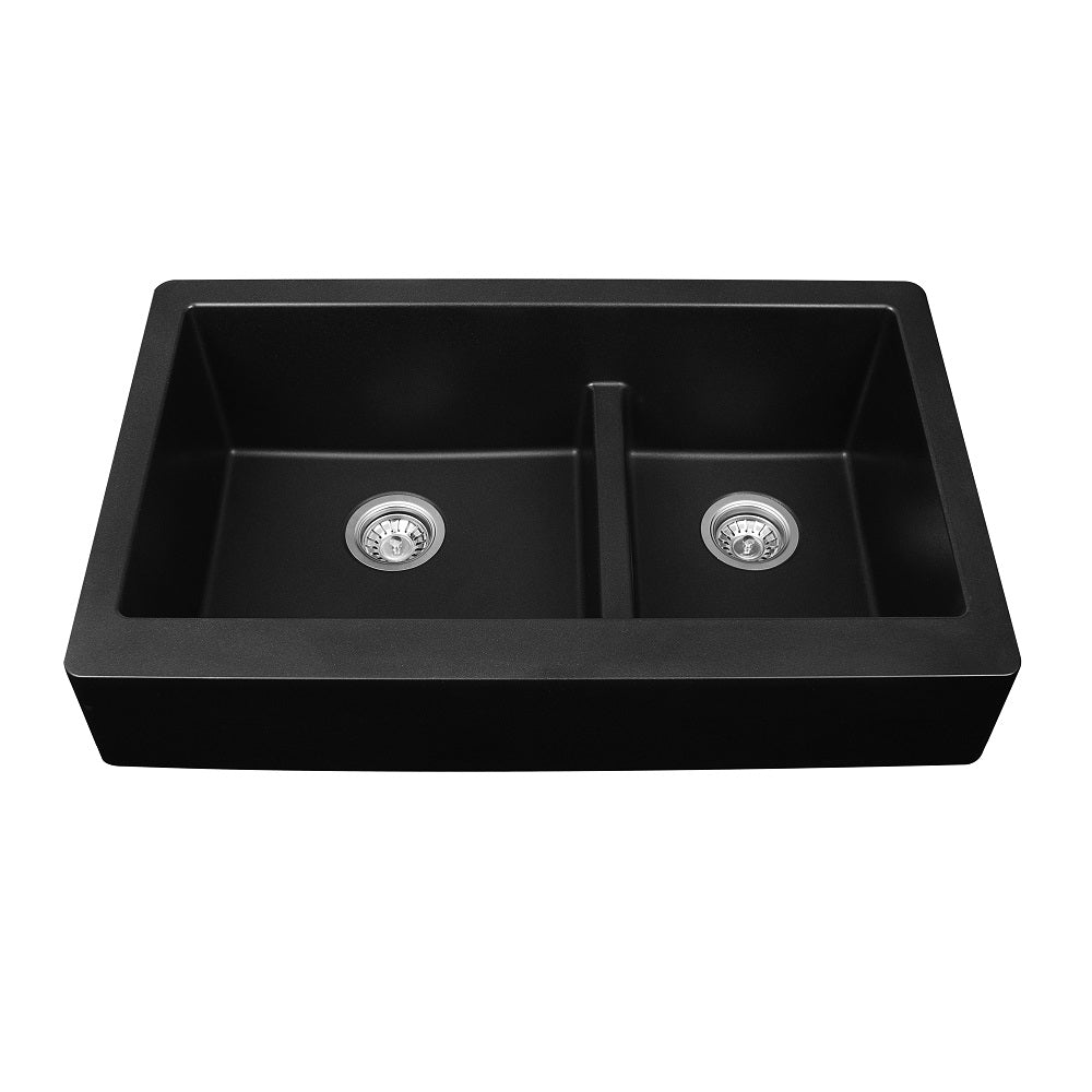 Black Karran Undermount Double Equal Bowl - Quartz QU-810