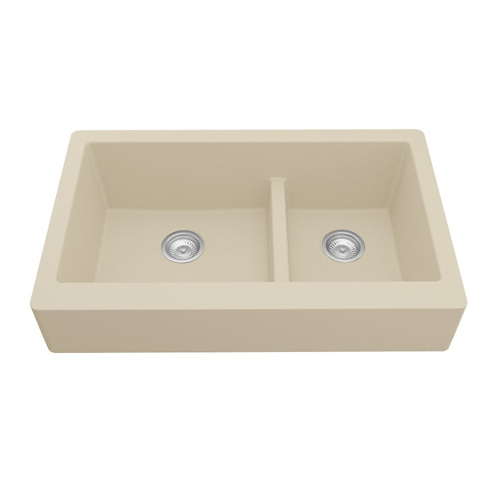 Bisque Karran Retrofit Undermount Large/Small Apron Bowl - Quartz QAR-760