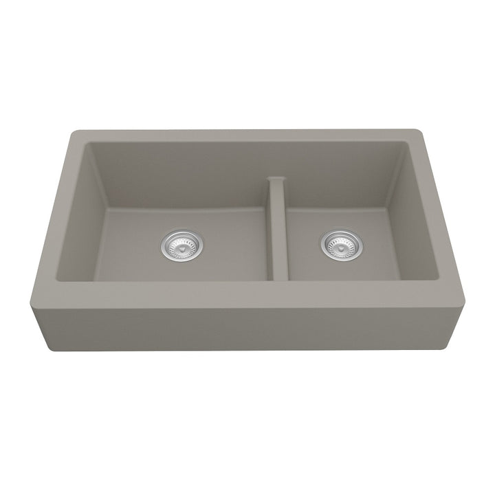 Concrete Karran Retrofit Undermount Large/Small Apron Bowl - Quartz QAR-760