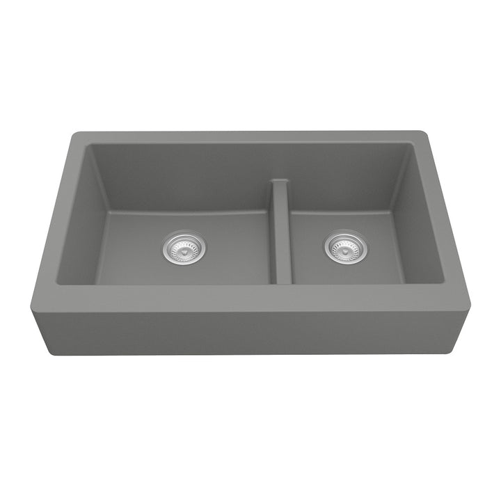 Grey Karran Retrofit Undermount Large/Small Apron Bowl - Quartz QAR-760