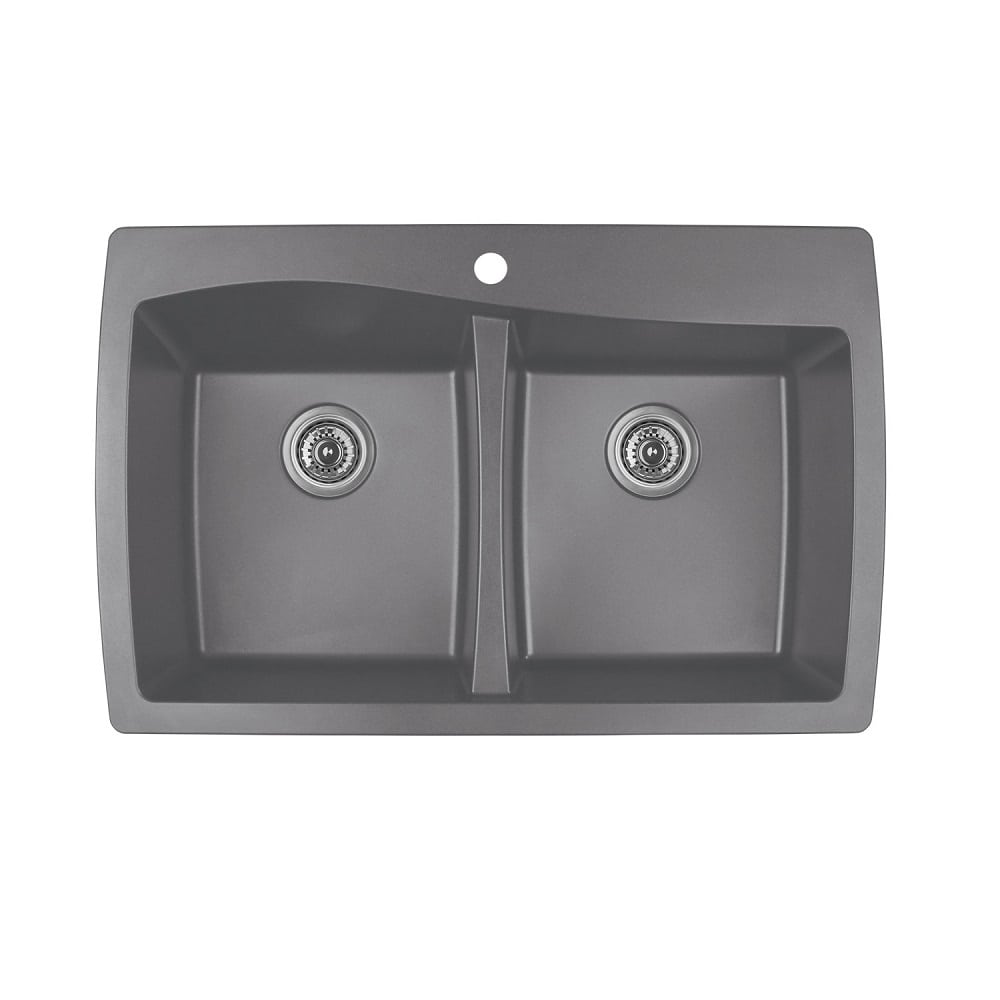 Grey Karran Top Mount Double Equal Bowl - Quartz QT-720