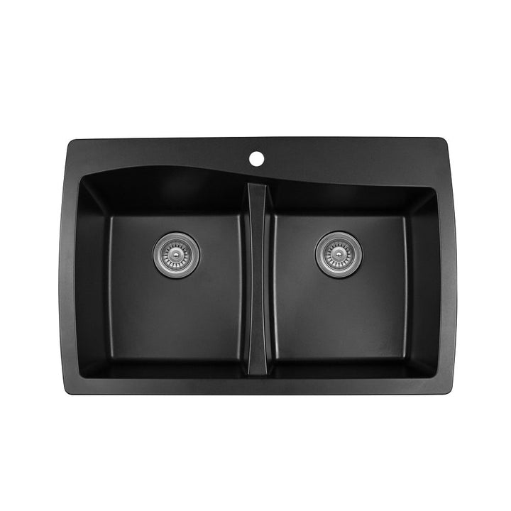 Black Karran Top Mount Double Equal Bowl - Quartz QT-720