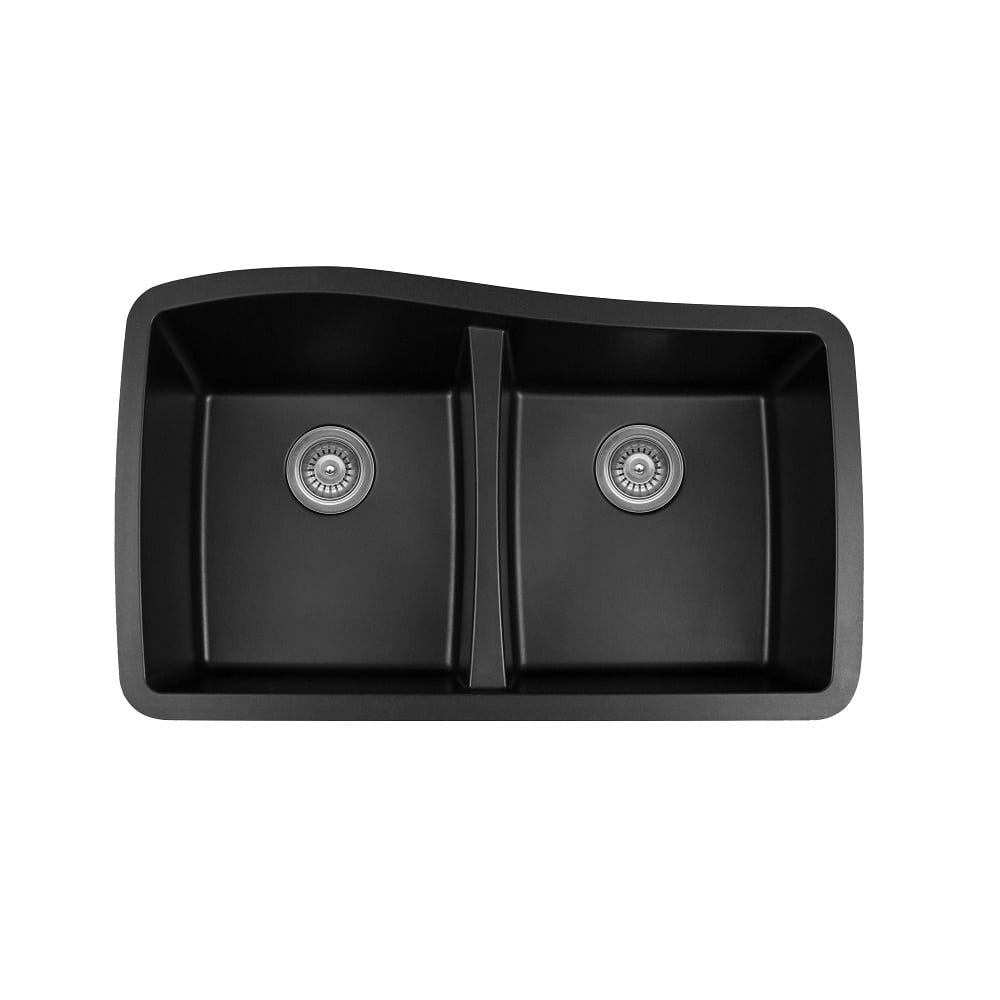 Black Karran Undermount Double Equal Bowl - Quartz QU-720