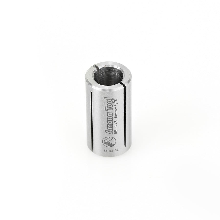 Amana Tool. High Precision Router Collet Reducer | 1⁄2 Overall Dia x 8mm Inner Dia x 1" Long | RB-118 