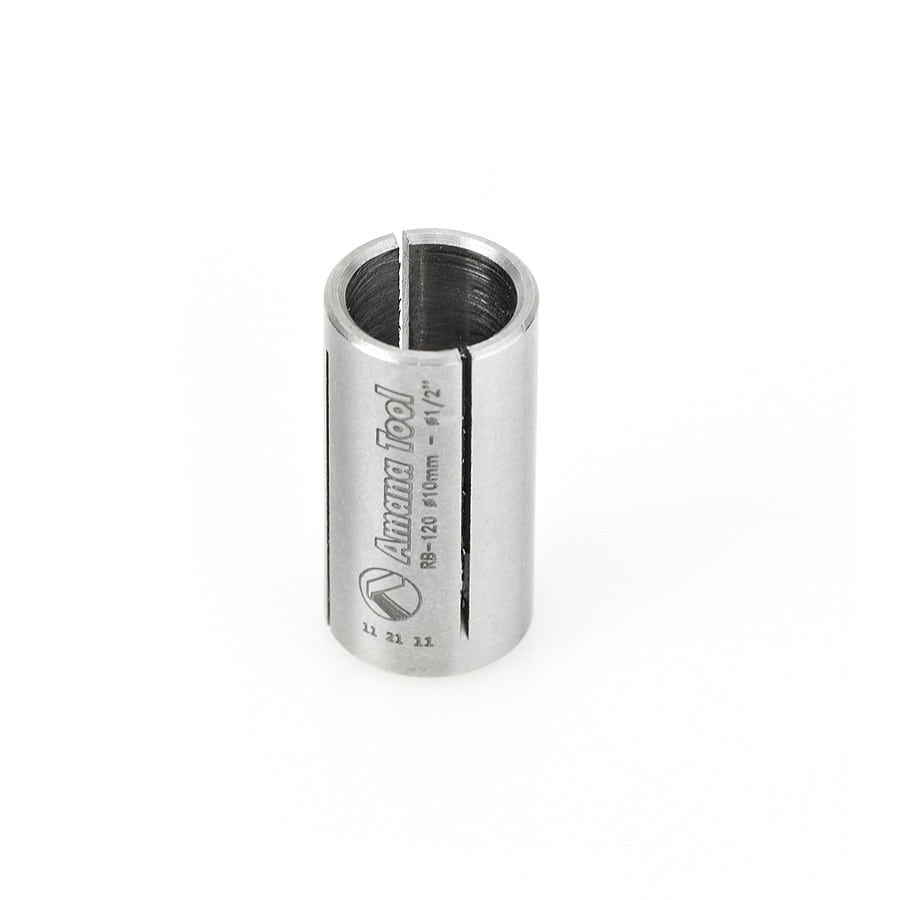 Amana Tool. High Precision Router Collet Reducer | 1⁄2 Overall Dia x 10mm Inner Dia x 1" Long | RB-120 