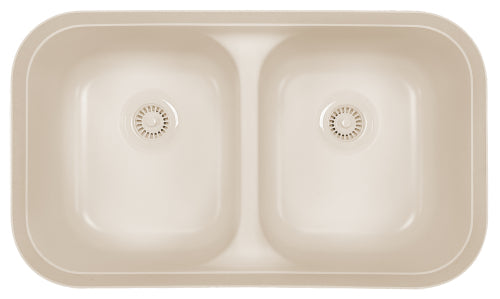 Bisque Karran Double Equal Bowl Acrylic Undermount Sink - A-350