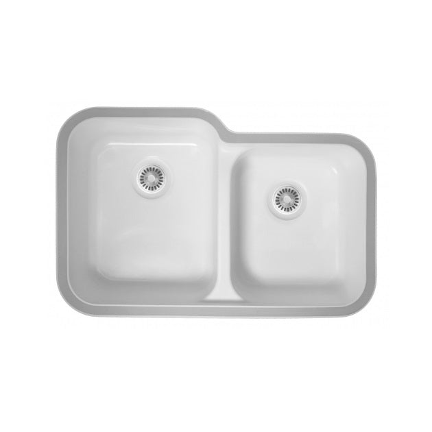 White Karran Large / Small Bowl Acrylic Undermount Sink - A-360R