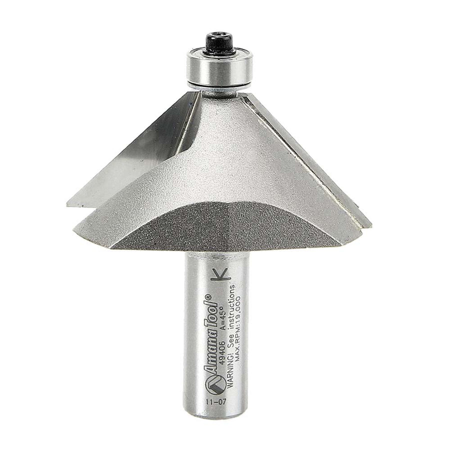 Amana Tool. Chamfer Router Bit | 45 Degree x 2 1⁄2 Dia x 1 x 1⁄2"Shank | 49406 