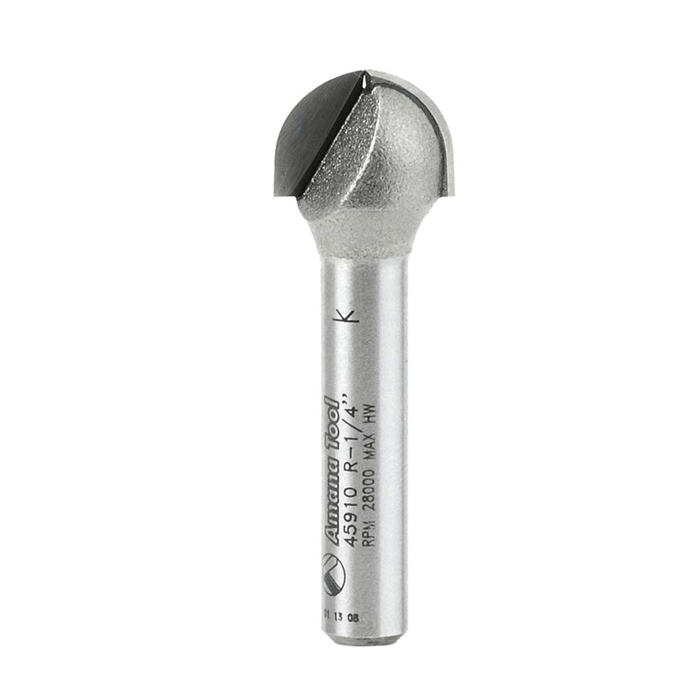 Amana Tool. Core Box Router Bit | 1⁄4 Radius x 1⁄2 Dia x 3⁄8 x 1⁄4"Shank | 45910 