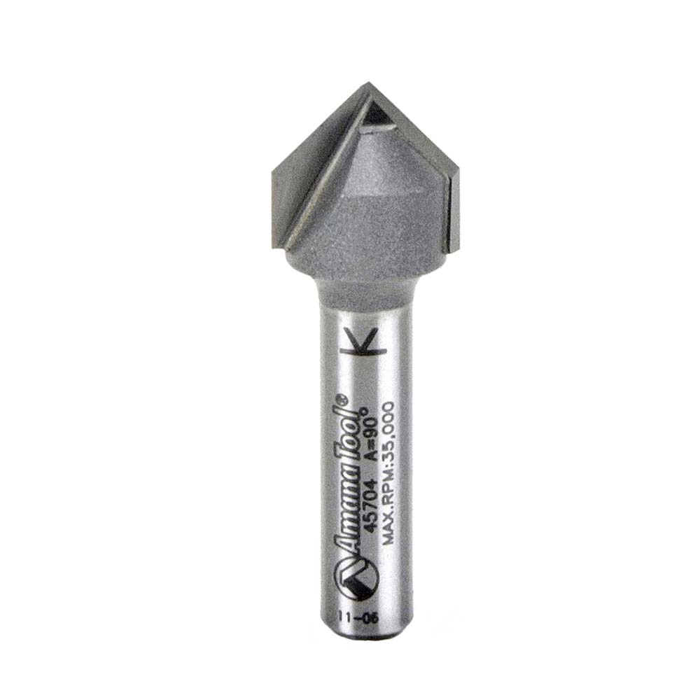 Amana Tool. V Groove Router Bit | 90°x 1⁄2 Dia x 1⁄2 x 1⁄4" Shank | 45704 