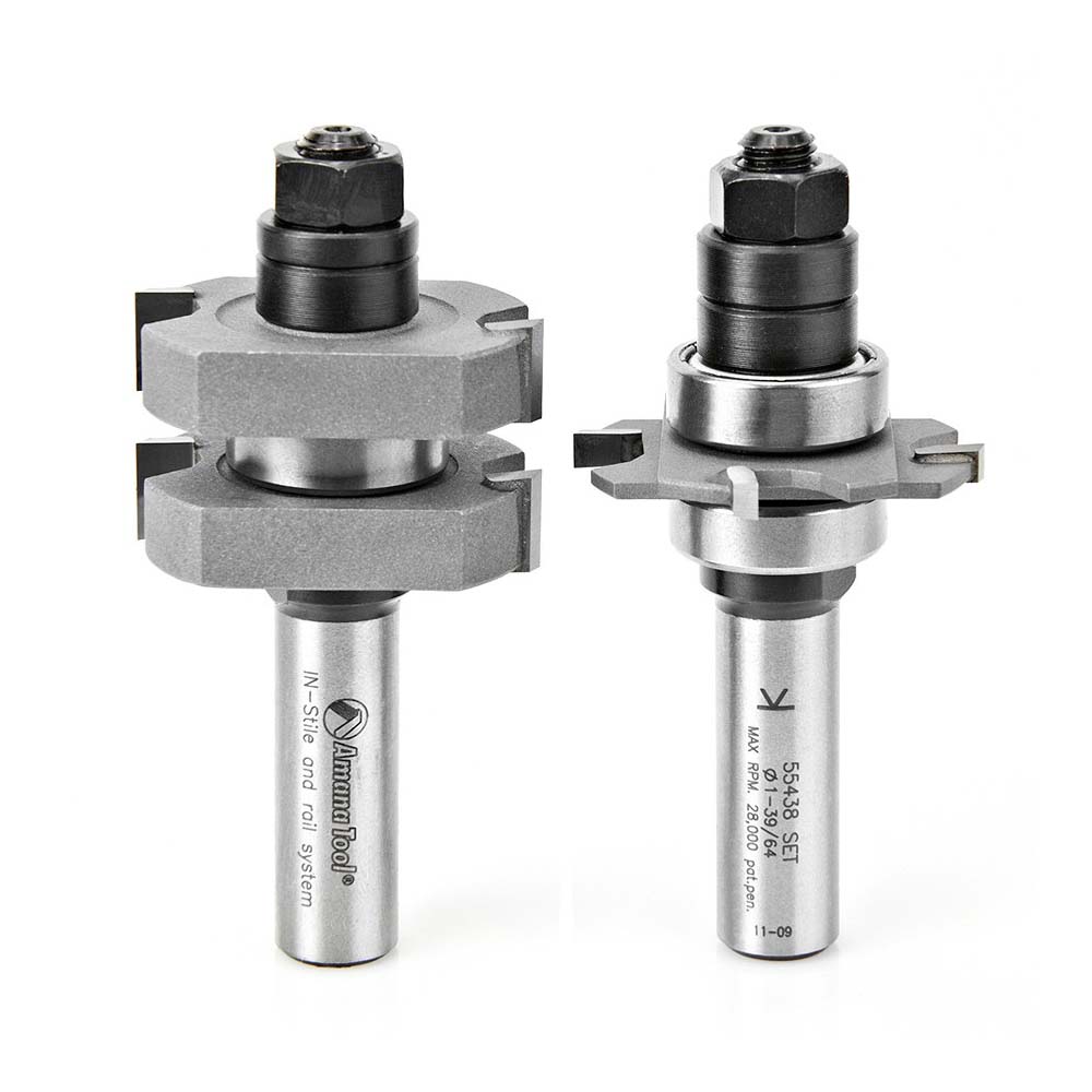 Amana Tool. Mission Style Straight In-Stile & Rail Router Bit Set | 1 5⁄8 Dia x 13⁄64 to 1⁄2 x 1⁄2" Shank | 55438 