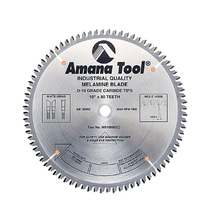 Amana Tool. Double Sided Melamine & Laminate Blade - 10" Dia x 80T H-ATB -6° - 5⁄8 Bore | MB10800