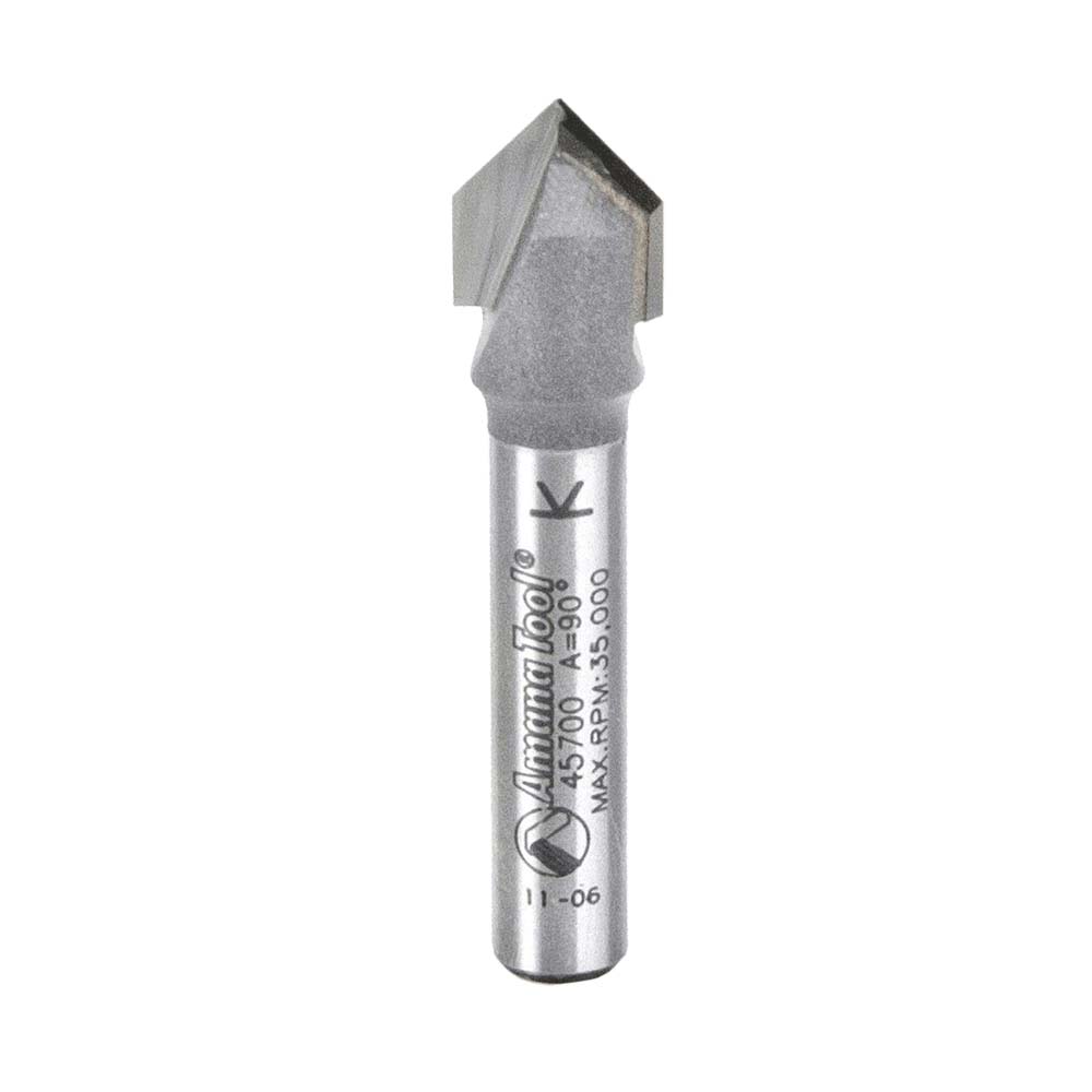 Amana Tool. V Groove Router Bit | 90°x 3⁄8 Dia x 7⁄16 x 1⁄4" Shank | 45700 