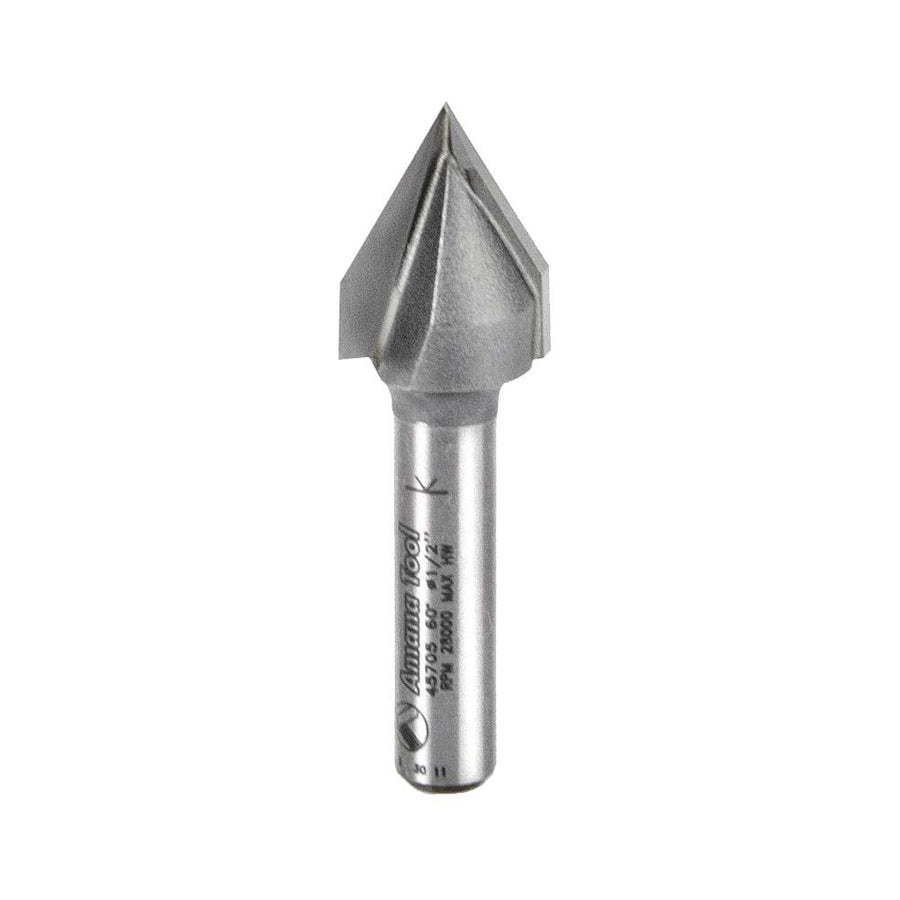 Amana Tool. V Groove Router Bit | 60°x 1⁄2 Dia x 5⁄8 x 1⁄4" Shank | 45705 