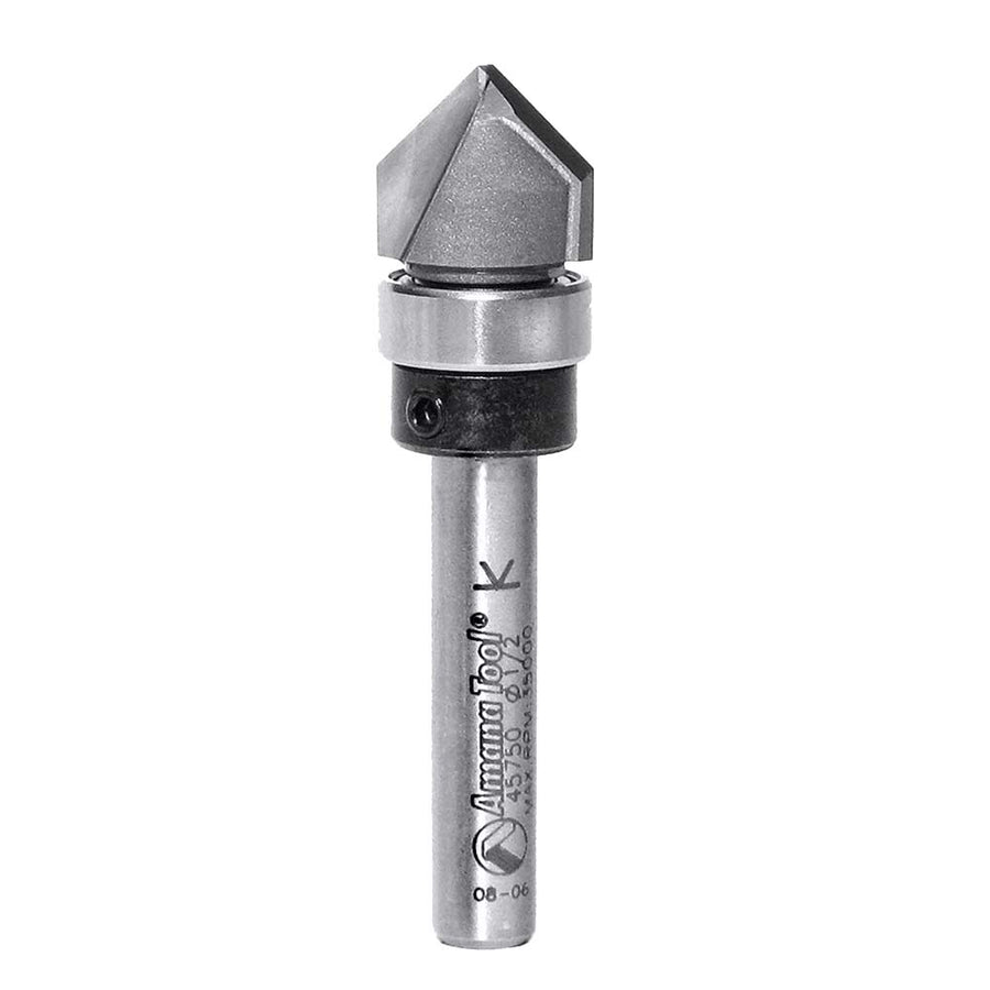 Amana Tool. V Groove Router Bit | 90°x 1⁄2 Dia x 1⁄2 x 1⁄4" Shank | 45750 