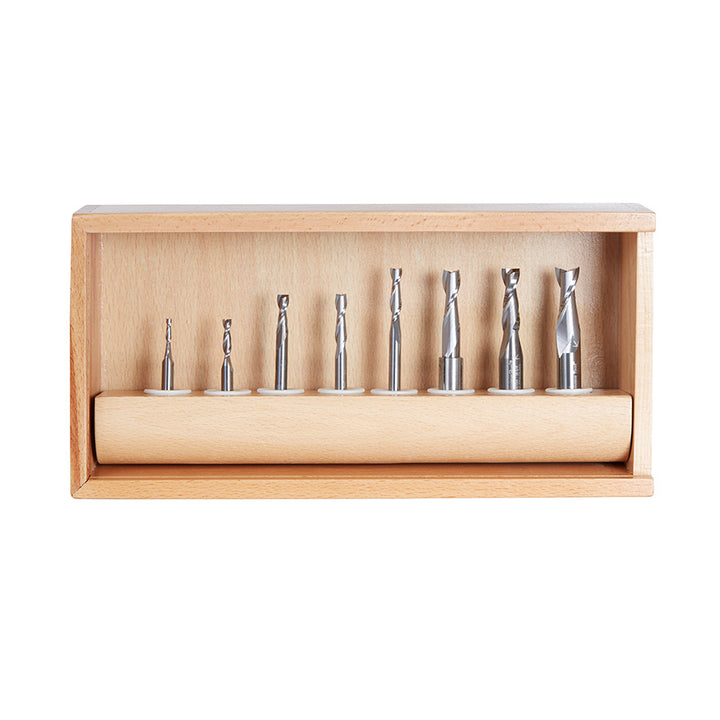 Amana Tool. Up-Cut Spiral CNC Router Bit Collection | 8 Piece | 1⁄4, 3⁄8 & 1⁄2 Shank | AMS-121 