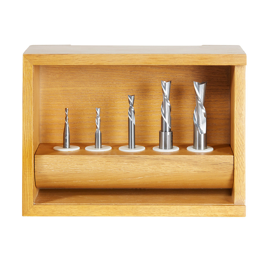 Amana Tool. Router Bit Set | 5 Piece | Down-Cut Spiral 1⁄2" Shank | AMS-122 