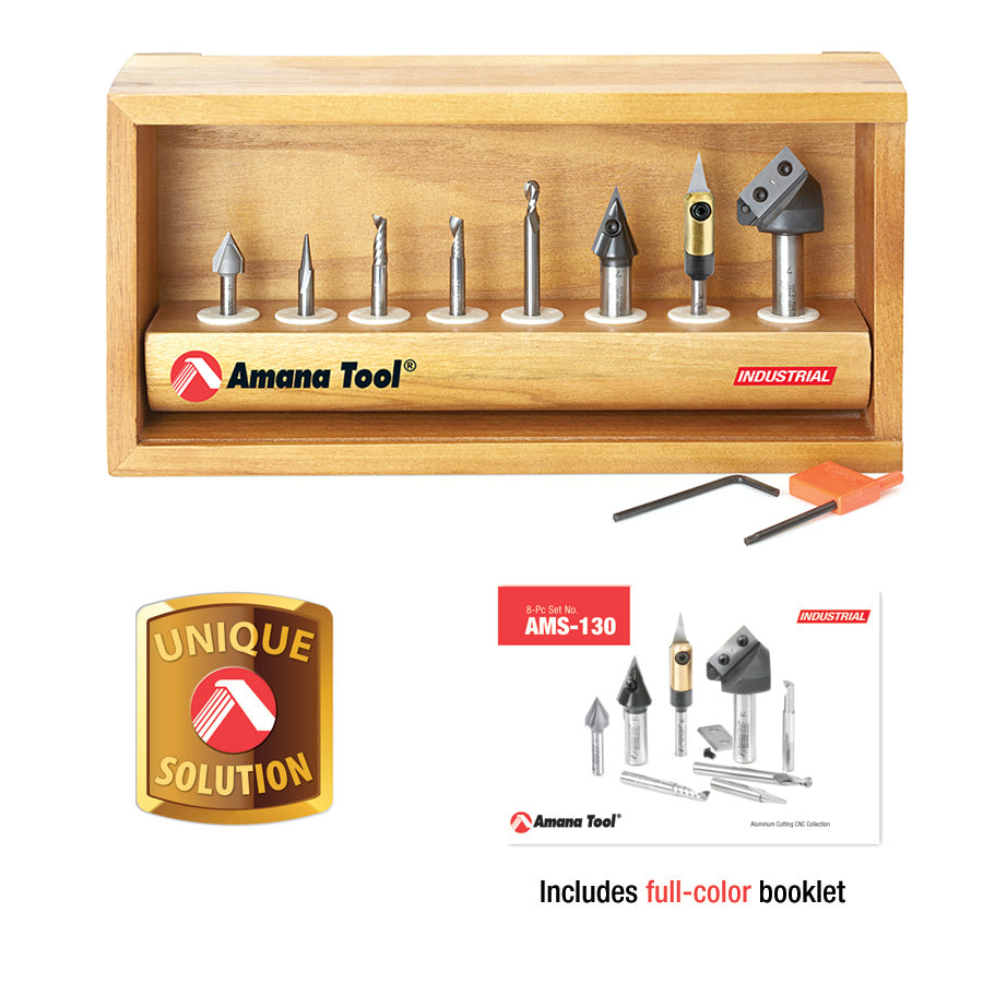 Amana Tool. Signmaking Starter CNC Router Bit Collection | 8 Piece | 1⁄4 & 1⁄2" Shank | AMS-130 