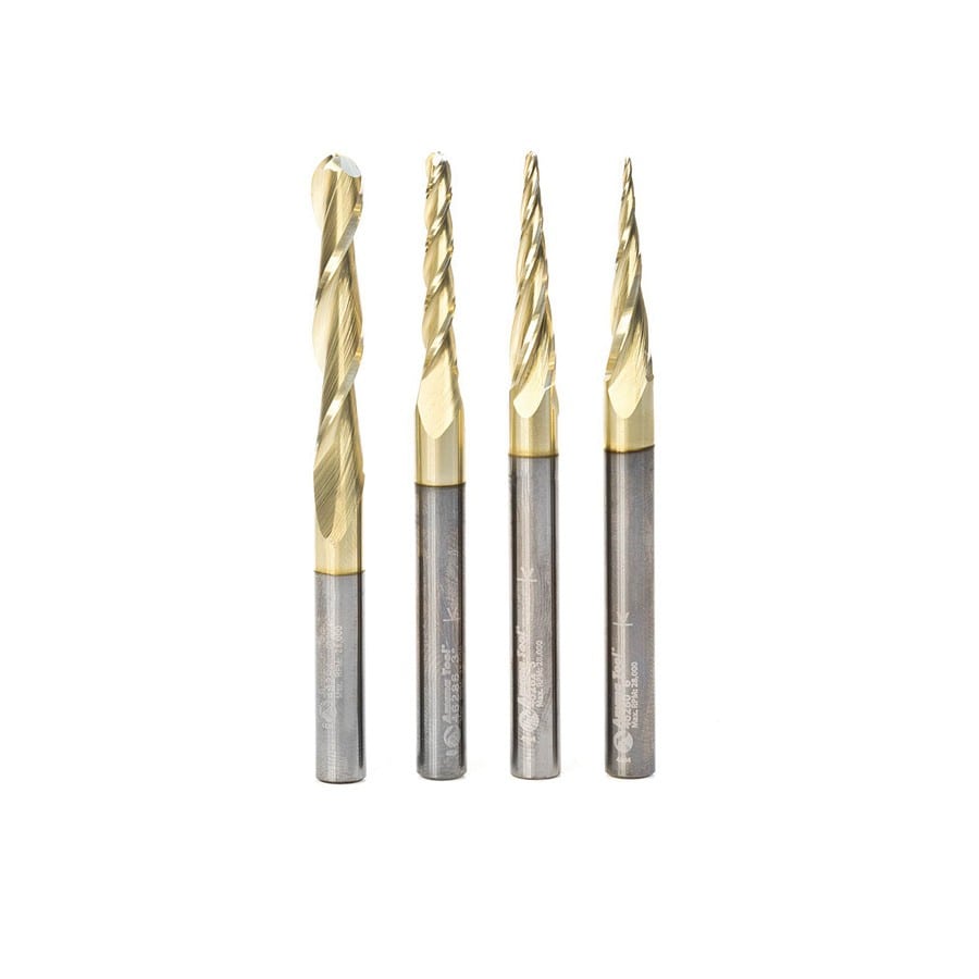 Amana Tool. Carving Ball Nose CNC Router Bit Collection | 4 Piece | Set 1⁄4" Shank, 1⁄32, 1⁄16, 1⁄8 & 1⁄4 Dia | AMS-148 