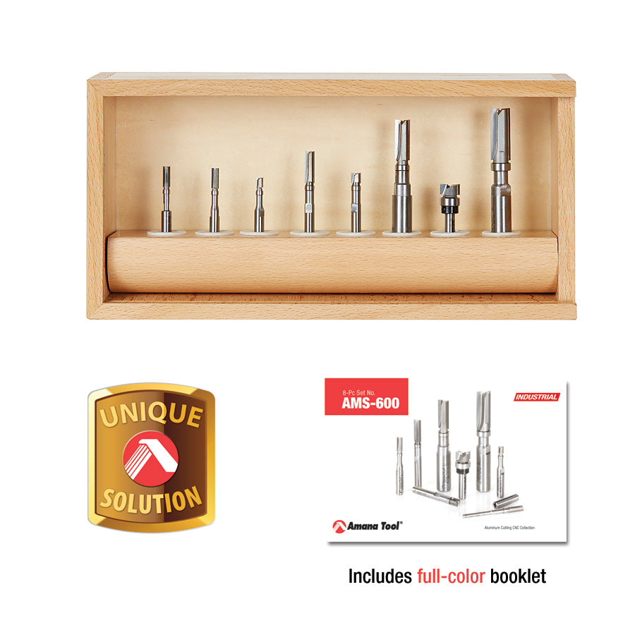 Amana Tool. Flush Trim Plunge Template CNC Router Bit Collection | 8 Piece | 1⁄8, 1⁄4 & 1⁄2" Shank | AMS-600 