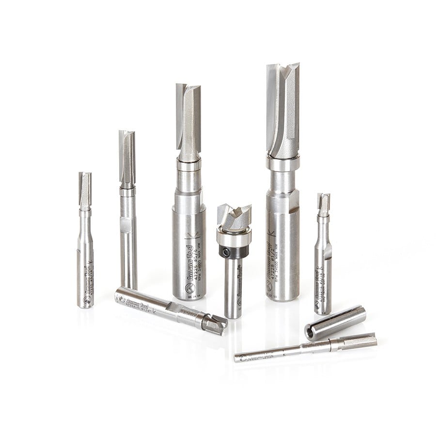 Amana Tool. Flush Trim Plunge Template CNC Router Bit Collection | 8 Piece | 1⁄8, 1⁄4 & 1⁄2" Shank | AMS-600 