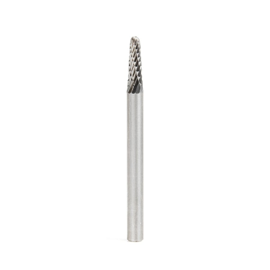 Amana Tool. SL Burrs Radius Cone Double Cut Burr Bit | 1⁄8 Dia x 3⁄8 x 1⁄8 Shank | BURS-210