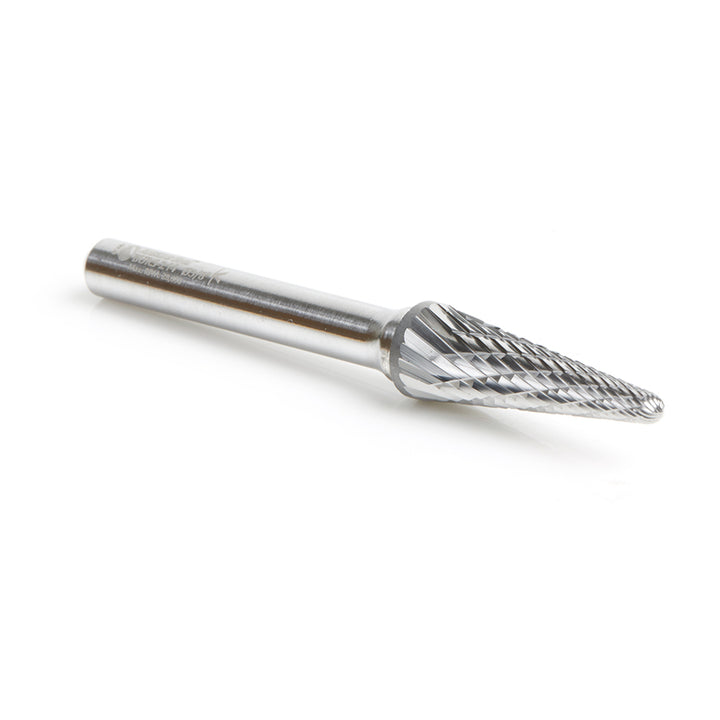 Amana Tool. SL Burrs Radius Cone Double Cut Burr Bit | 3⁄8 Dia x 1 1⁄16 x 1⁄4 Shank | BURS-214 