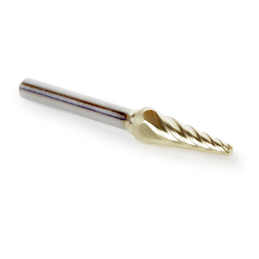 Amana Tool. SL Burrs Radius Cone Non-Ferrous Burr Bit | 3⁄8 Dia x 1 1⁄16 x 1⁄4 Shank | BURS-214NF