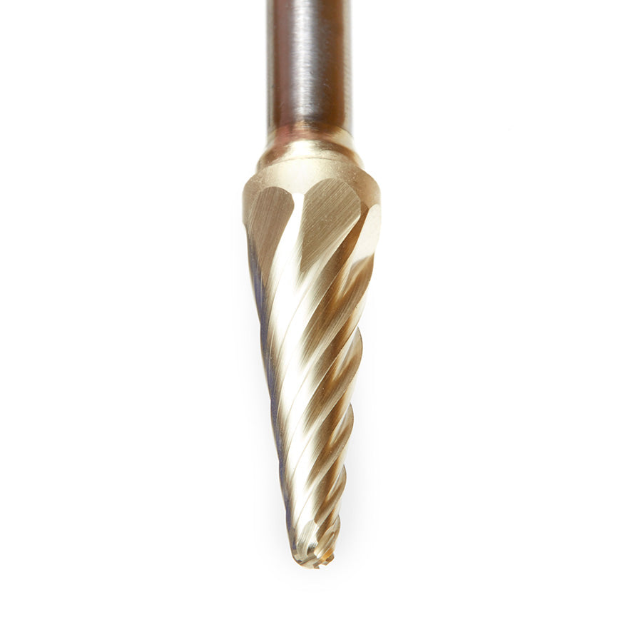 Amana Tool. SL Burrs Radius Cone Non-Ferrous Burr Bit | 3⁄8 Dia x 1 1⁄16 x 1⁄4 Shank | BURS-214NF