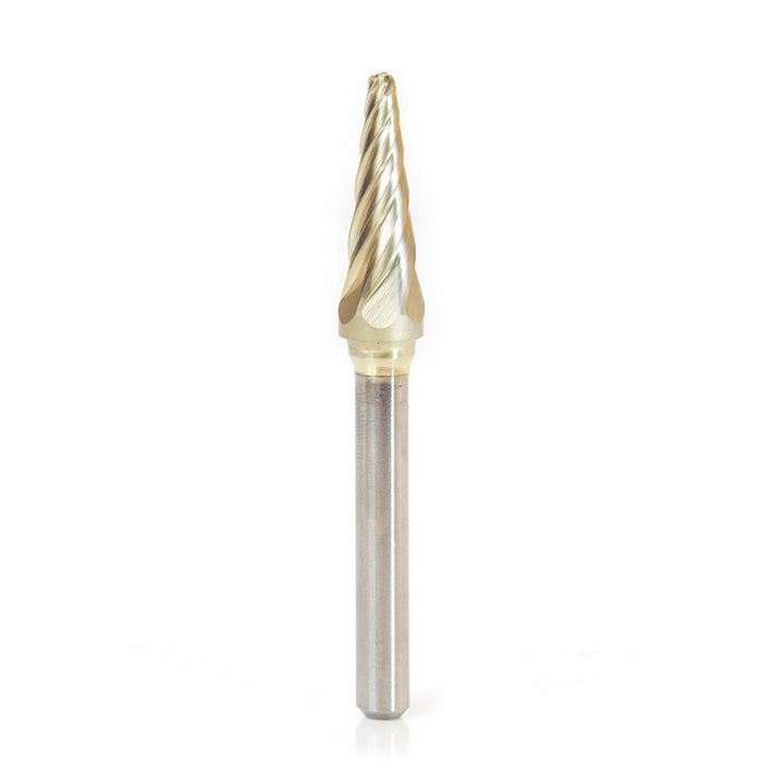 Amana Tool. SL Burrs Radius Cone Non-Ferrous Burr Bit | 3⁄8 Dia x 1 1⁄16 x 1⁄4 Shank | BURS-214NF