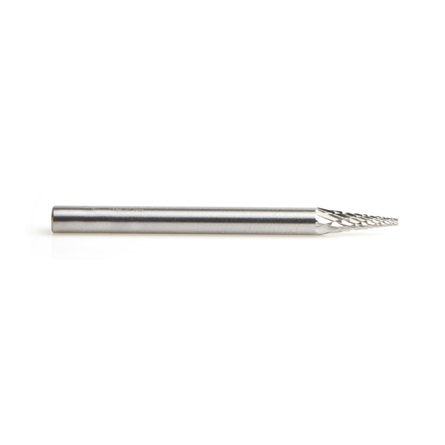 Amana Tool. SM Burrs Pointed Cone Double Cut Burr Bit | 1⁄8 Dia x 11⁄32 x 1⁄8 Shank | BURS-220 