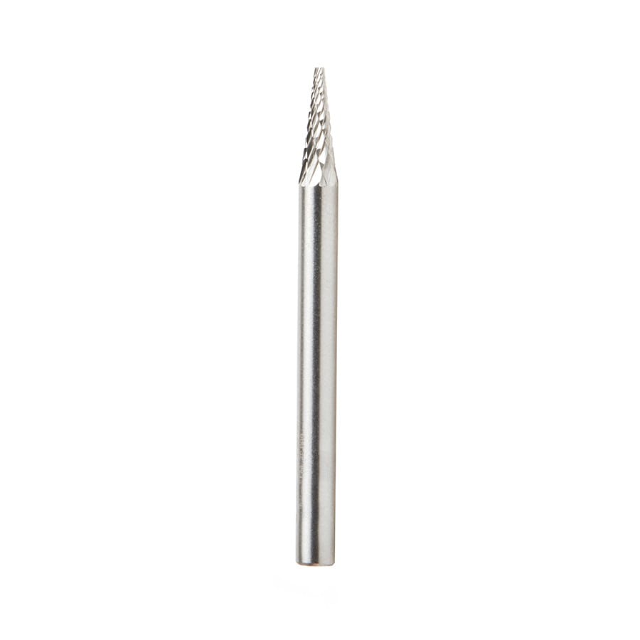 Amana Tool. SM Burrs Pointed Cone Double Cut Burr Bit | 1⁄8 Dia x 11⁄32 x 1⁄8 Shank | BURS-220 