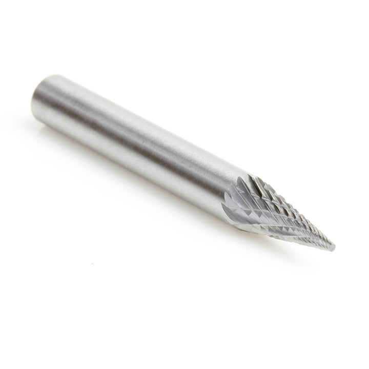 Amana Tool. SM Burrs Pointed Cone Double Cut Burr Bit | 1⁄4 Dia x 1⁄2 x 1⁄4 Shank | BURS-222 