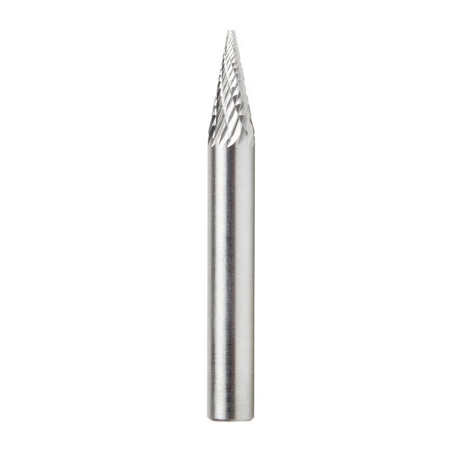 Amana Tool. SM Burrs Pointed Cone Double Cut Burr Bit | 1⁄4 Dia x 1⁄2 x 1⁄4 Shank | BURS-222 