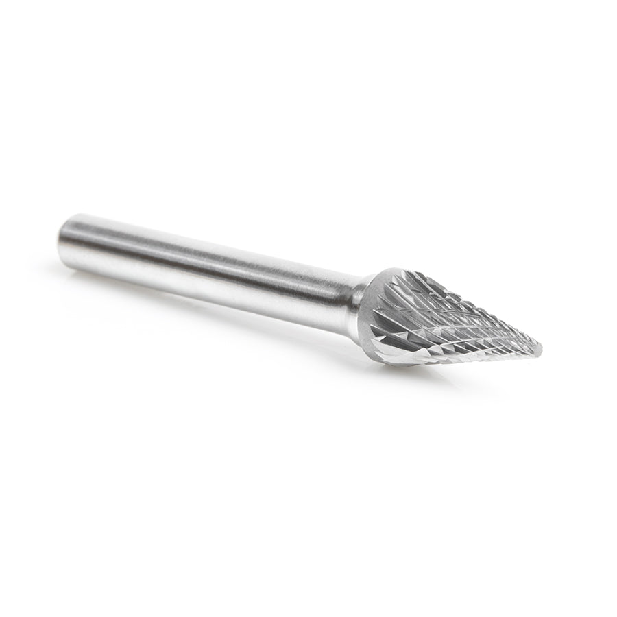 Amana Tool. SM Burrs Pointed Cone Double Cut Burr Bit | 3⁄8 Dia x 5⁄8 x 1⁄4 Shank | BURS-224 