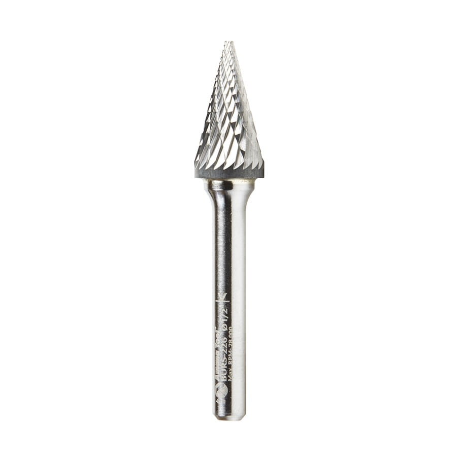 Amana Tool. SM Burrs Pointed Cone Double Cut Burr Bit | 1⁄2 Dia x 7⁄8 x 1⁄4 Shank | BURS-226 