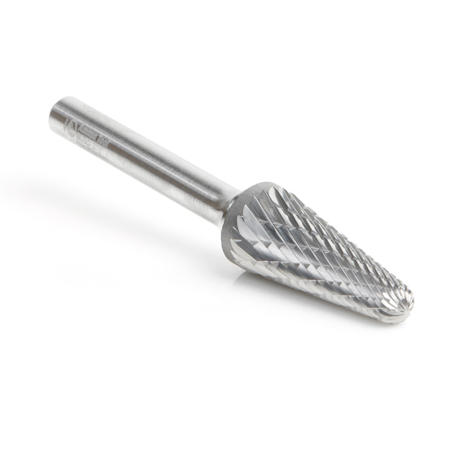 Amana Tool. SL Burrs Radius Cone Double Cut Burr Bit | 1⁄2 Dia x 1 1⁄8 x 1⁄4 Shank | BURS-218 