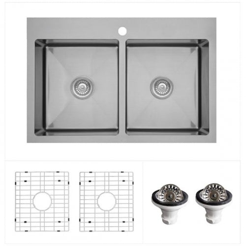 Karran Top Mount Stainless Steel Double Equal Bowl Sink Kit - Elite EL-35