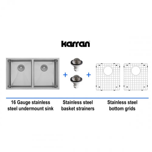 Karran Undermount Stainless Steel Double Equal Bowl Sink Kit - Elite EL-76