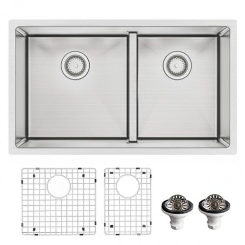 Karran Undermount Stainless Steel Double Bowl Sink Kit - Elite EL-77