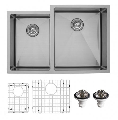 Karran Undermount Stainless Steel Double Bowl Sink Kit - Small/Large - Elite EL-78L