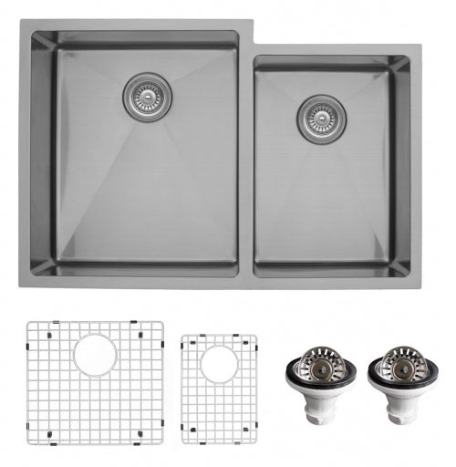  Karran Undermount Stainless Steel Double Bowl Sink Kit - Large/Small - Elite E-78R