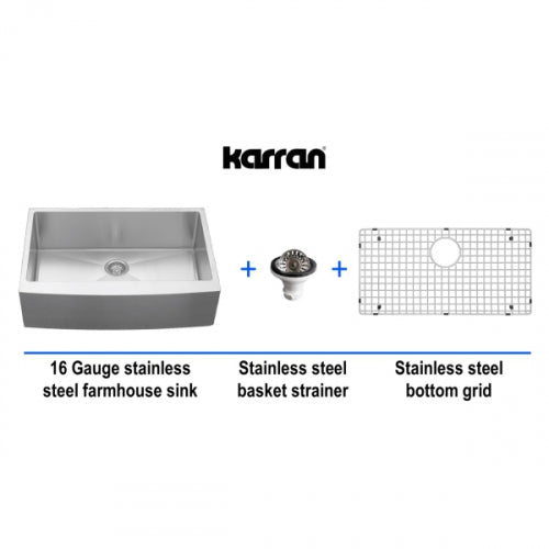 Karran Farmhouse Apron Front Stainless Steel Single Bowl Sink Kit - Elite EL-82