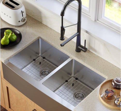 Kitchen  Karran Farmhouse Apron Front Stainless Steel Double Bowl Sink - Elite EL-88