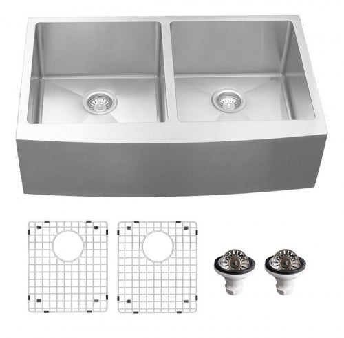  Karran Farmhouse Apron Front Stainless Steel Double Bowl Sink Kit - Elite EL-88