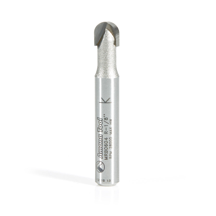 Amana Tool. Miniature Core Box Router Bit | 1⁄8 Radius x 1⁄4 Dia x 7⁄32 x 1⁄4" Shank | MRB0604 