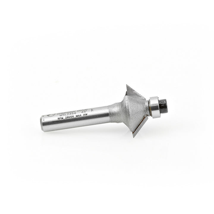 Amana Tool. Miniature Chamfer Router Bit | 45 Degree x 25⁄32 Dia x 1⁄4 x 1⁄4" Shank | MSL2454 